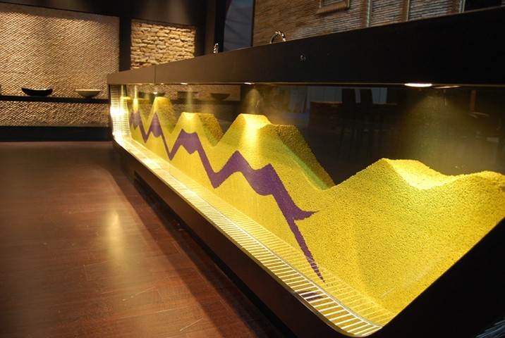 Decor realizat din nisip decorativ galben si mov