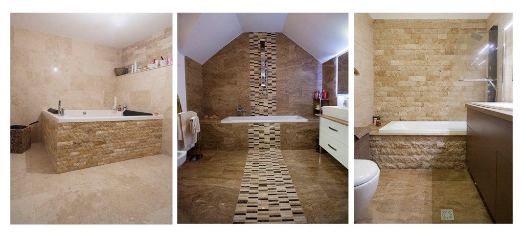 idei de amenajare a baii cu travertin
