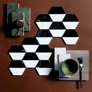 Mozaic Marmura Black & White Hexagon Polisata, 20.2 x 28.6 cm