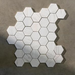 Mozaic Marmura Calacatta Amber Hexagon Polisata, 30.5 x 30.5 cm