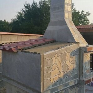 Gratar + Cuptor Integrat Traditional (Carbune/Lemn, 208x120x155 cm, 1200 kg, piatra naturala Rhodos, caramida)