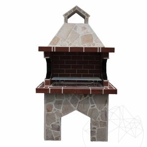 Gratar Gradina Traditional Mediu (Carbune/Lemn, 120x70x210 cm, piatra naturala Rhodos, caramida)