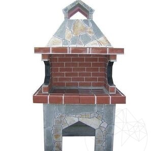 Gratar Gradina Traditional Mediu (Carbune/Lemn, 120x70x210 cm, piatra naturala Rhodos, caramida)