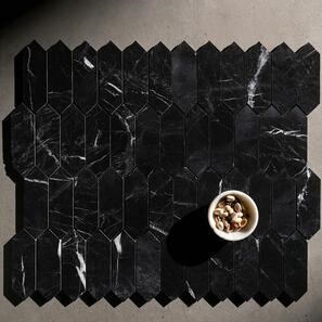 Мраморная мозаика Nero Pillar, полированная, 30,5 x 28 см