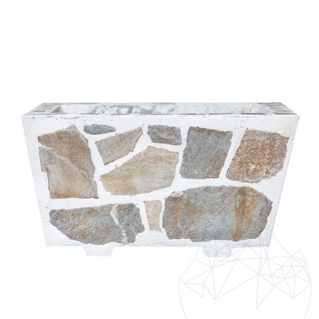 Jardiniera Rustica din Beton, 30x60 cm - Placata cu Piatra Poligonala Rhodos | Ideala pt Flori în Gradina, Terasa si Ale