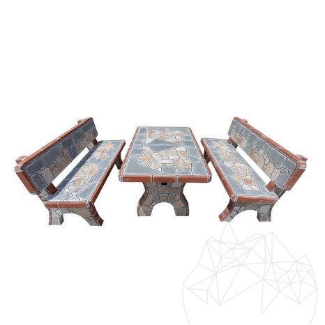 Set Mobilier Gradina Traditional (masa: 130x80x71cm, banca: 140x55x86cm, 620 kg/set, piatra poligonala, caramida)