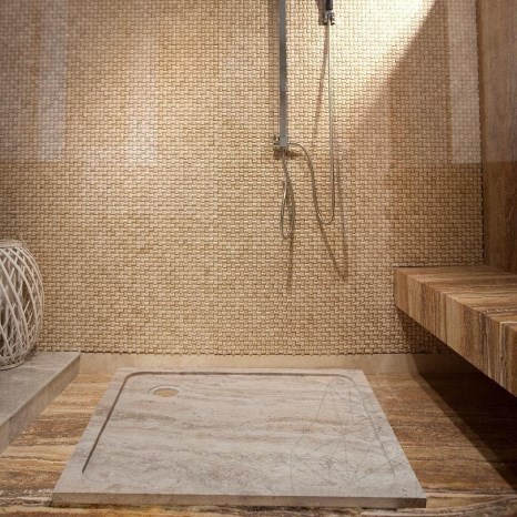 Cadita dus baie travertin Latte ULTRA PLAT, 90 x 90 x 3 cm