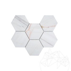 Mozaic Marmura Calacatta Amber Hexagon XL Polisata, 30 x 20 cm