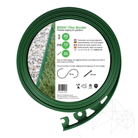 BERA - Bordura flexibila Flex Border verde, set 10 m, inaltime 4 cm (include 20 tarusi)