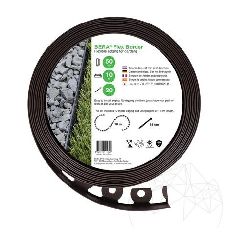 BERA - Bordura flexibila Flex Border neagra, set 10 m, inaltime 5 cm (include 20 tarusi)